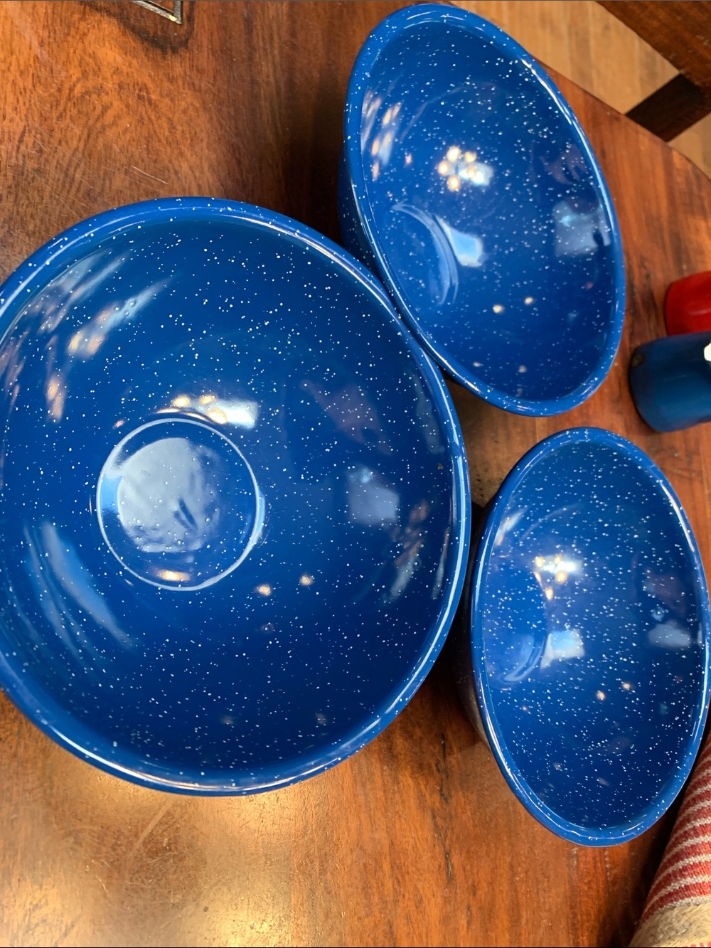 Blue Speckled vintage enamelware 3 Bowl Set - Home Dining